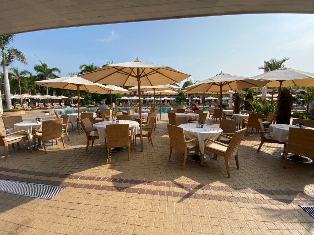 Outdoor dining area at Thai Garden Oasis Restaurant at Thai Garden Resort in Pattaya.