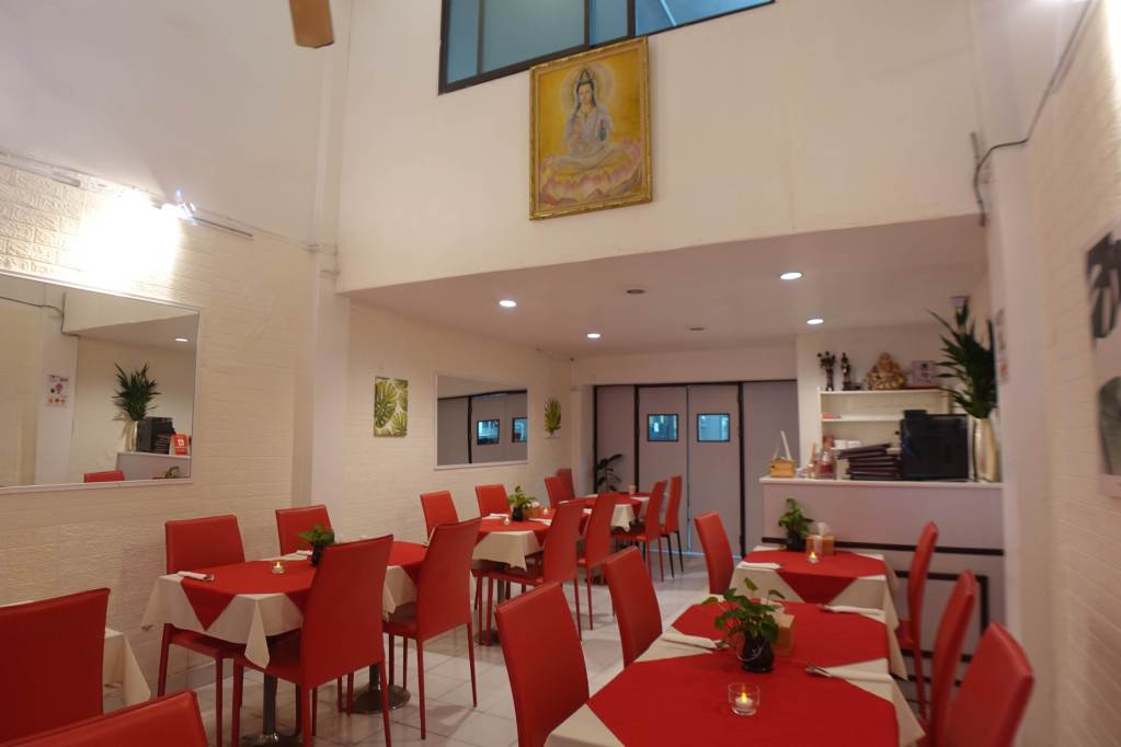 Interior of Five Star J Vegan & Vegetarian Restaurant in Pattaya, Thailand.