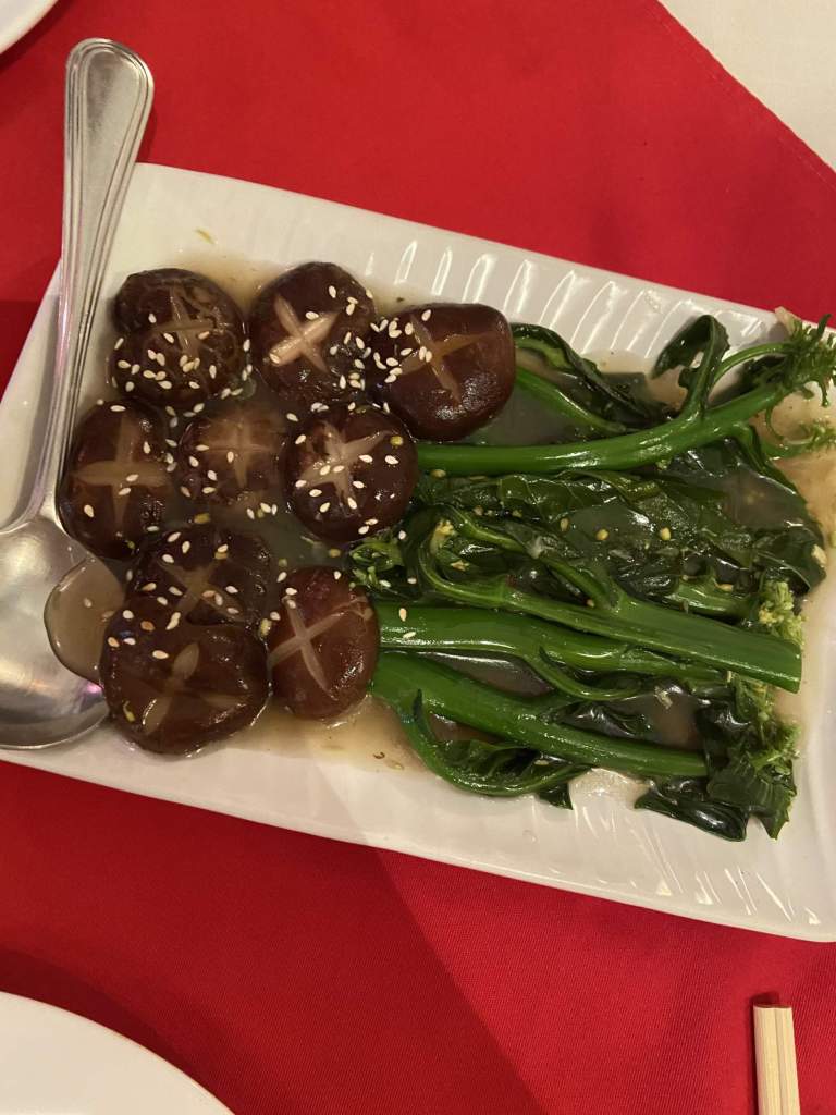 Shiitake Mushrooms and Kale at Five Star J Vegan & Vegetarian Restaurant in Pattaya, Thailand.