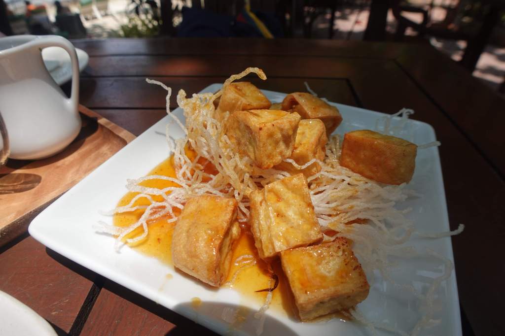 Fried tofu at Samed Villa Resort restaurant in Ko Samet in Thailand.
