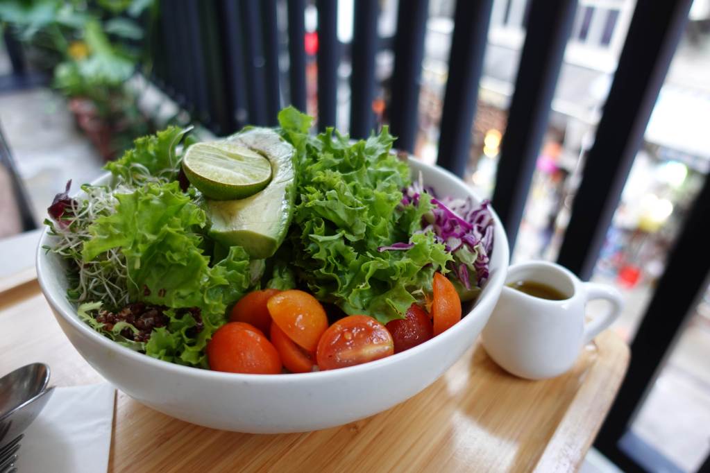 Avocado Salad Bowl at Root Vegan restaurant in Hong Kong.