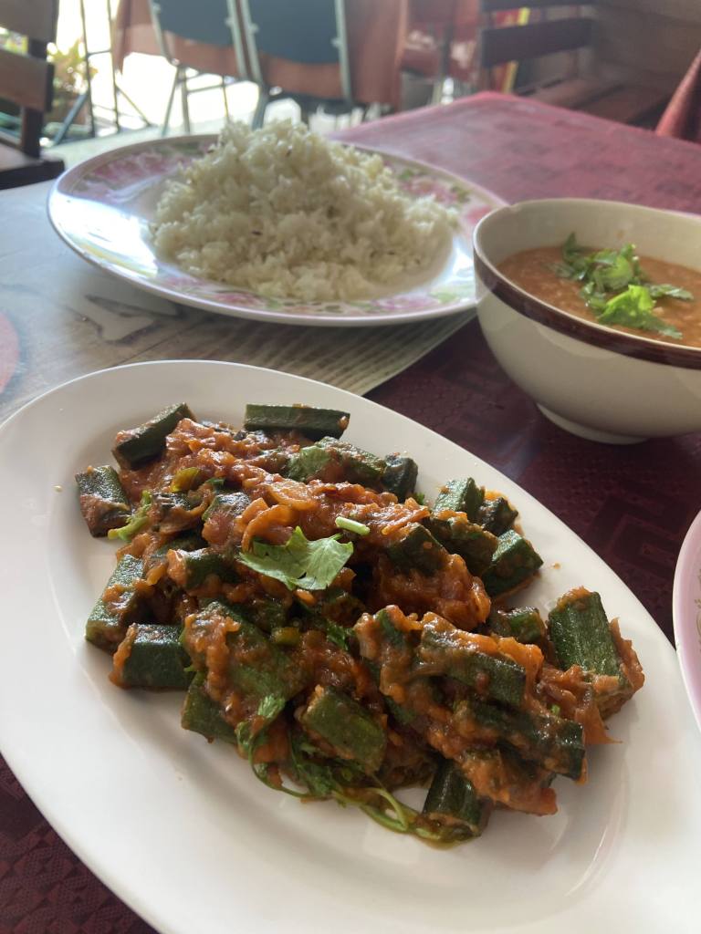 Bhindi masala dish at Tajmahal Restaurant in Cha-am, Thailand.