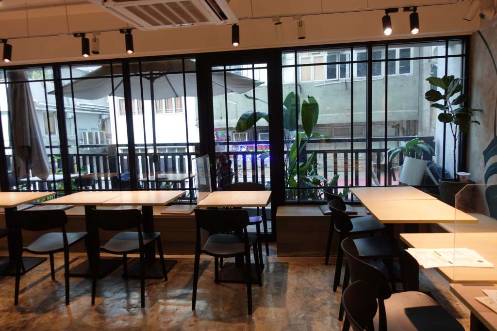 Interior of Root Vegan restaurant in Hong Kong.