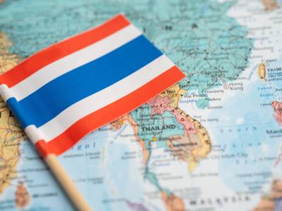 Flag of Thailand on map of Thailand.