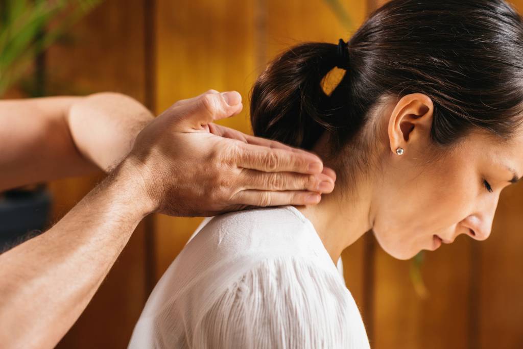 Woman having Thai massage.