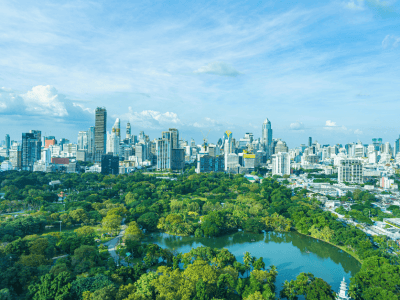 Aerial view of Lumphini Park in Bangkok.