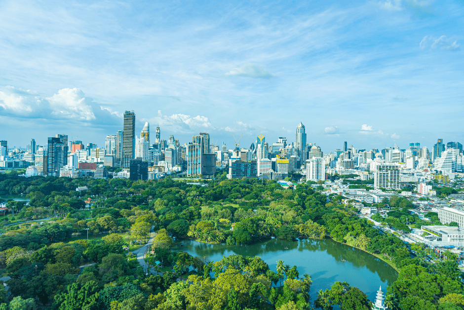 Aerial view of Lumphini Park in Bangkok.