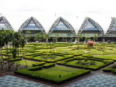 Exterior of Suvarnabhumi Airport in Bangkok, Thailand.
