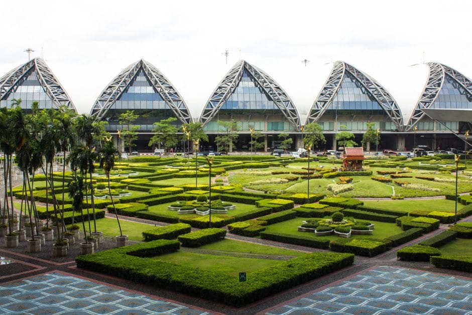 Exterior of Suvarnabhumi Airport in Bangkok, Thailand.