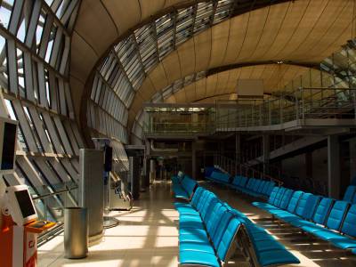 Interior waiting area at Phuket International Airport in Thailand.
