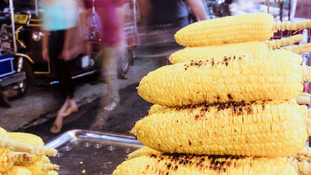 Corn for sale in street at Chiang Mai Night Market, Thailand.