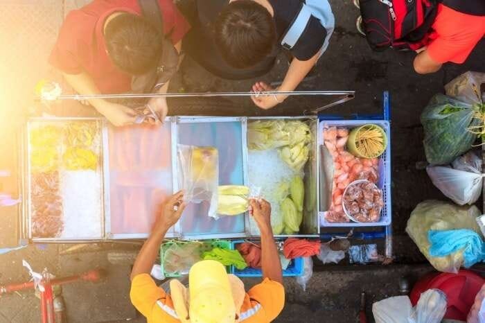 Overhead view of street food in Walking Street, Pattaya.