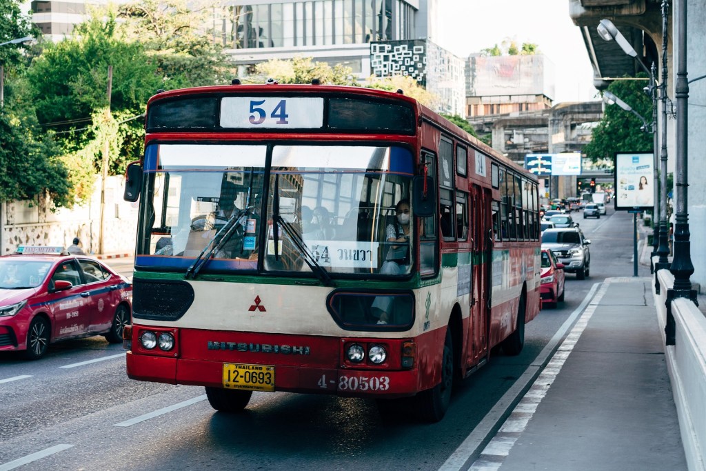 Number-54 bus in a Bangkok street.