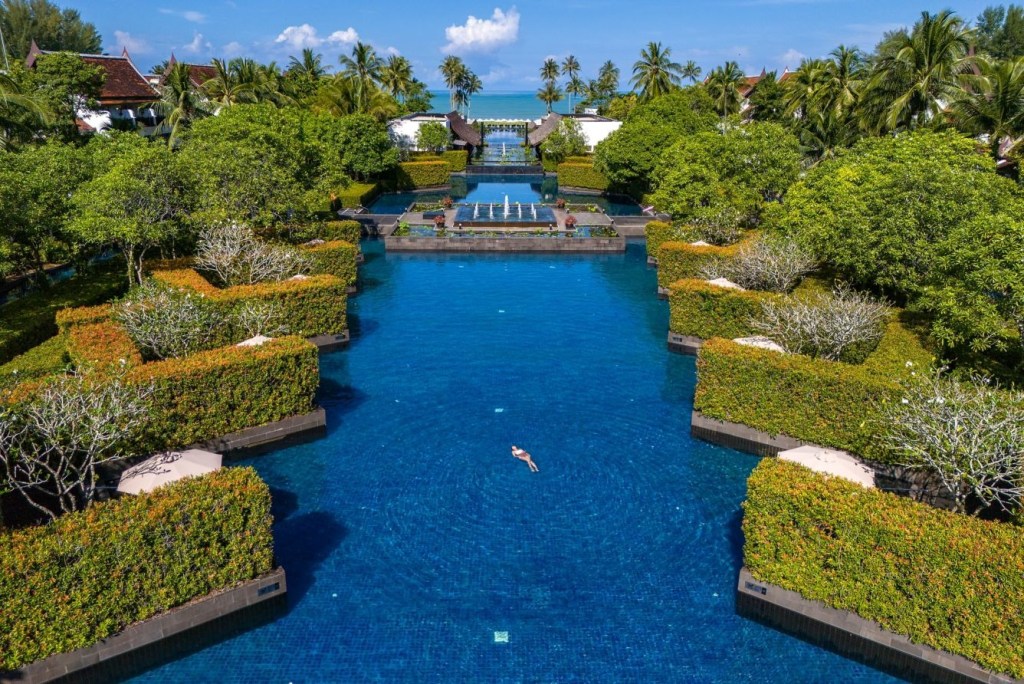 View of pool at JW Marriott Khao Lak Resort & Spa in Thailand.