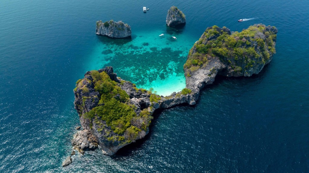 Aerial view of Ko Ha in Mu Ko Lanta National Park, Krabi.