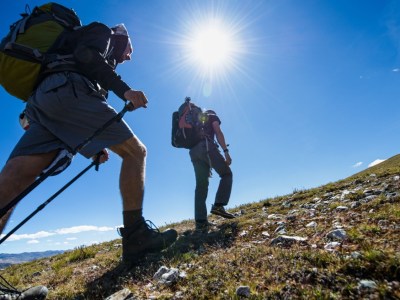 Two men trekking in the mountains.