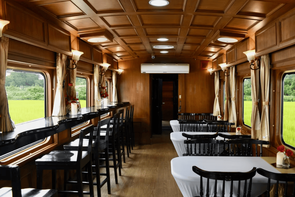 Dining car of The Blue Jasmine train.
