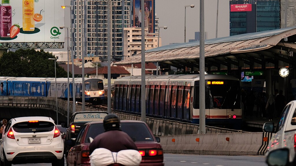 Trains at Saphan Taksin BTS Station in Bangkok.