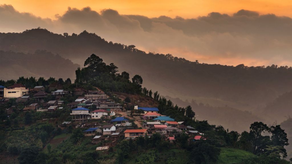 Sunset in the mountains in Chiang Rai, Thailand.