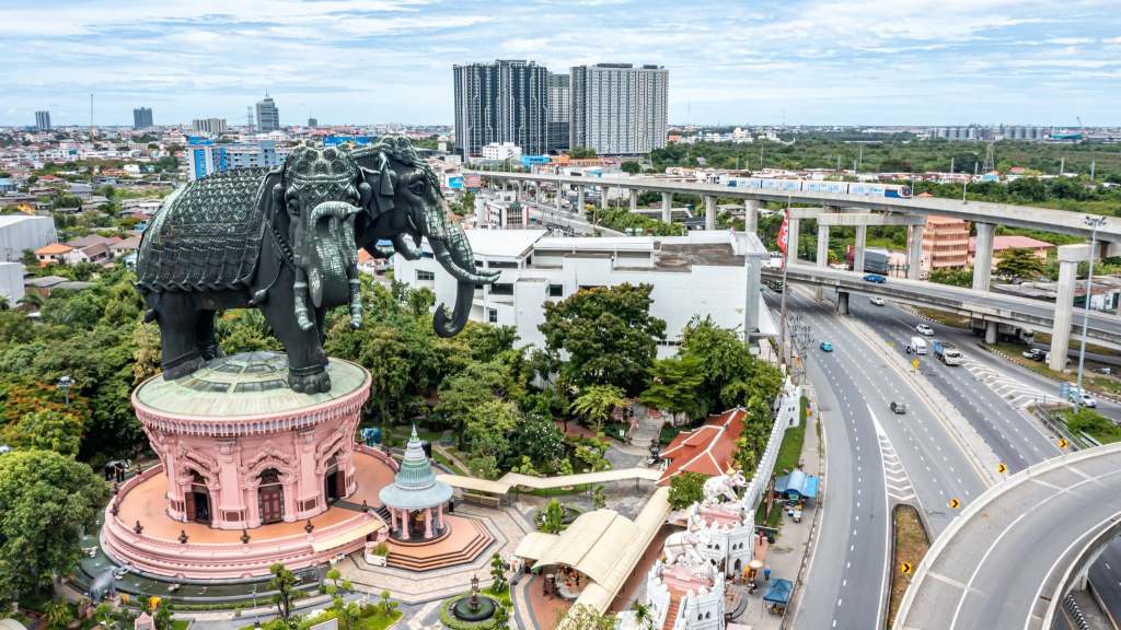 Aerial view of Erawan Museum in Samut Prakan, Thailand.