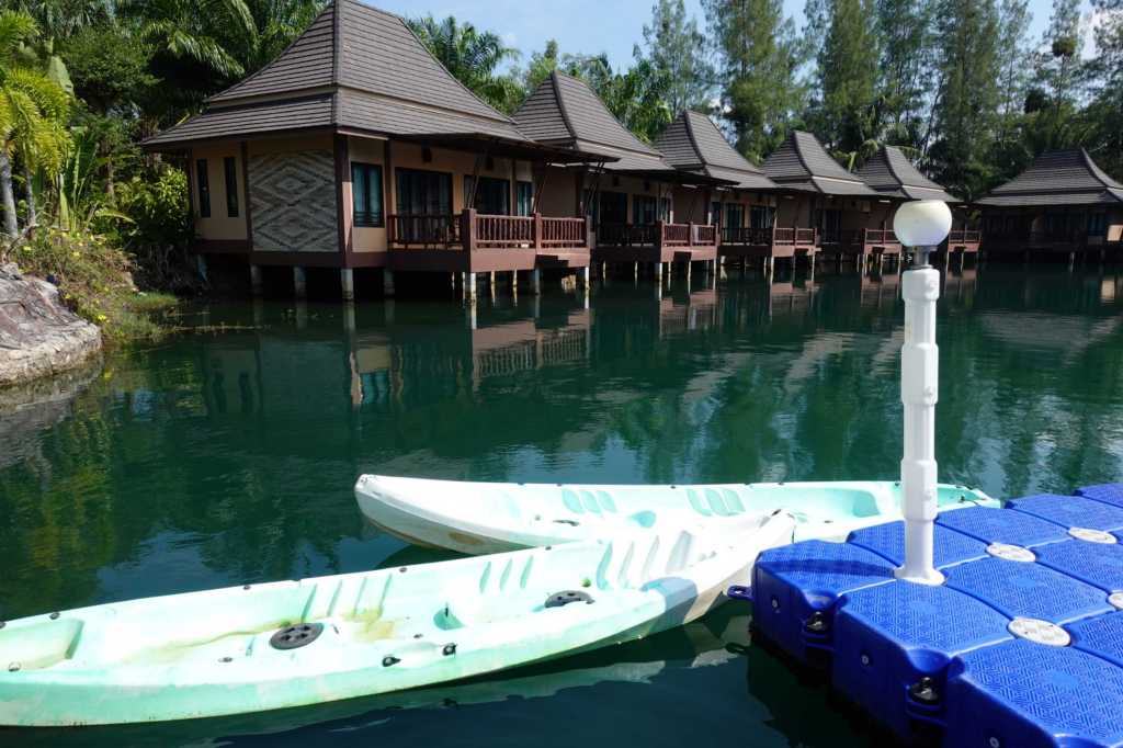 Canoes on the lagoon at Poonsiri Resort Aonang in Krabi, Thailand.