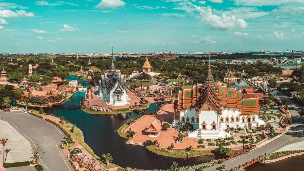 Aerial view of The Ancient City in Samut Prakan in Thailand.