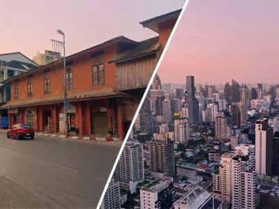 Chiang Mai city and Bangkok city side by side.