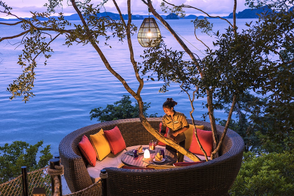 A Bird’s Nest table overlooking the Andaman Sea (Banyan Tree Krabi).