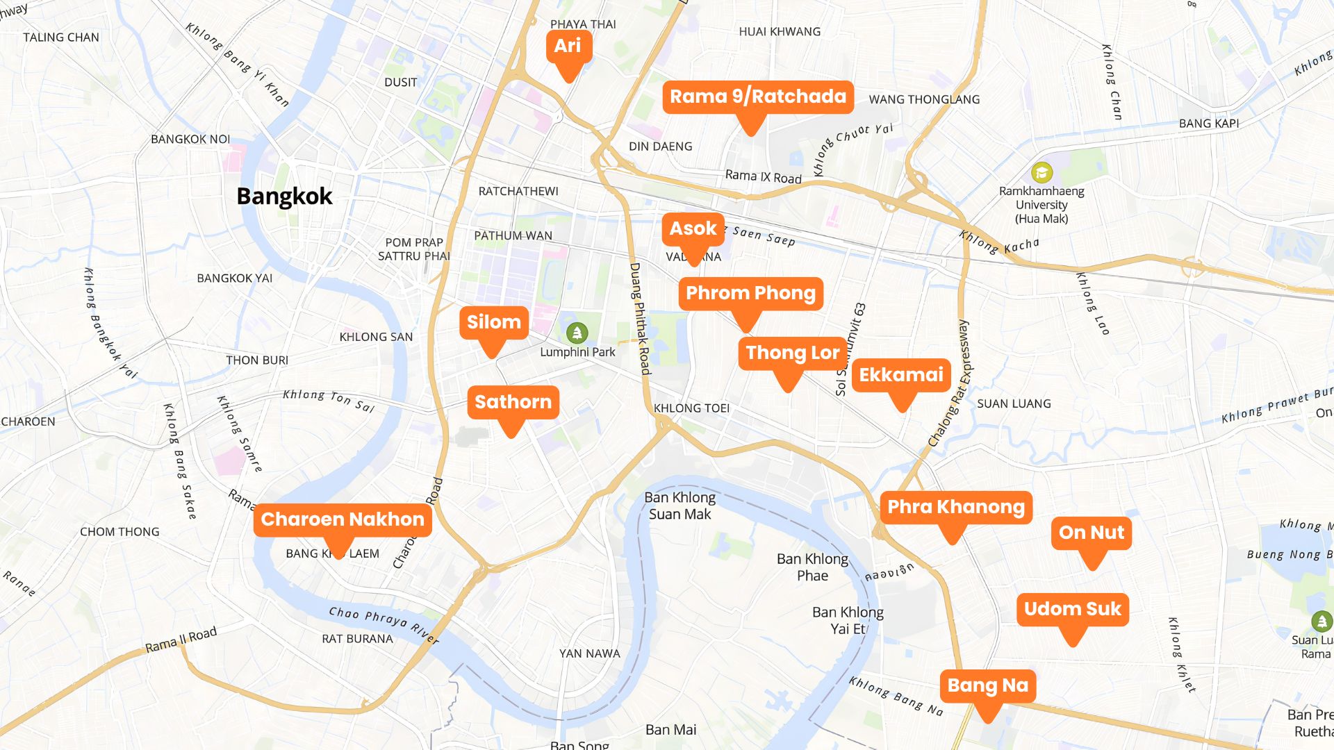 Map of Bangkok rental areas featured in this guide